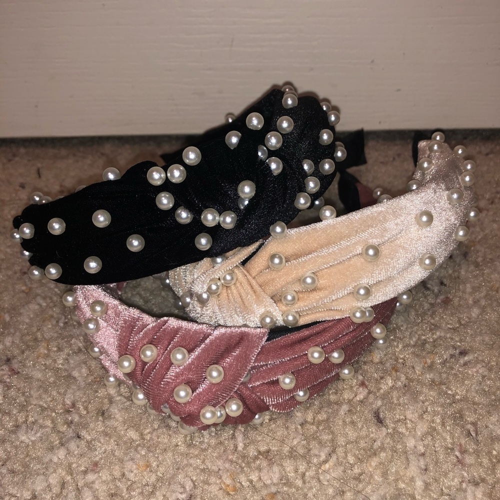 Set of 3 Pearl Headbands (Pink, Black, & Cream)
